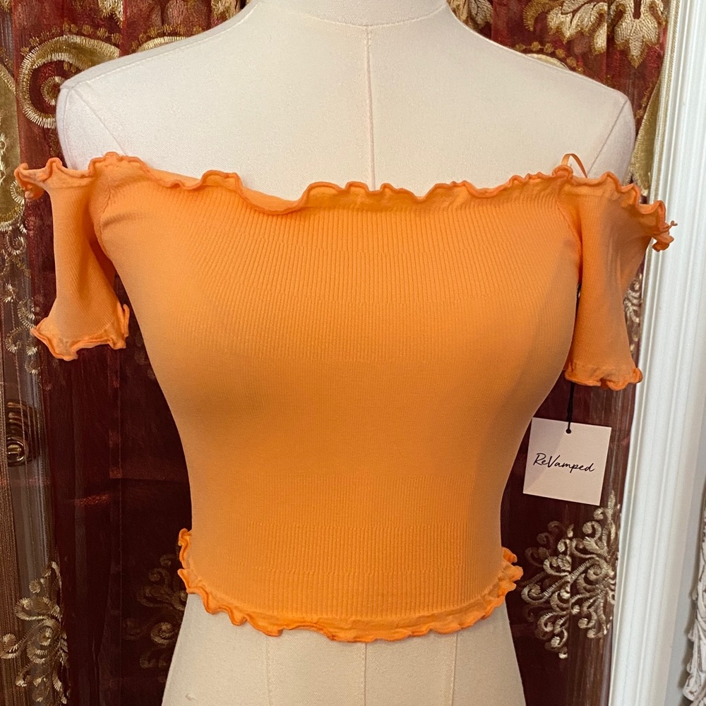 Revamped Peach Off-Shoulder Crop Top